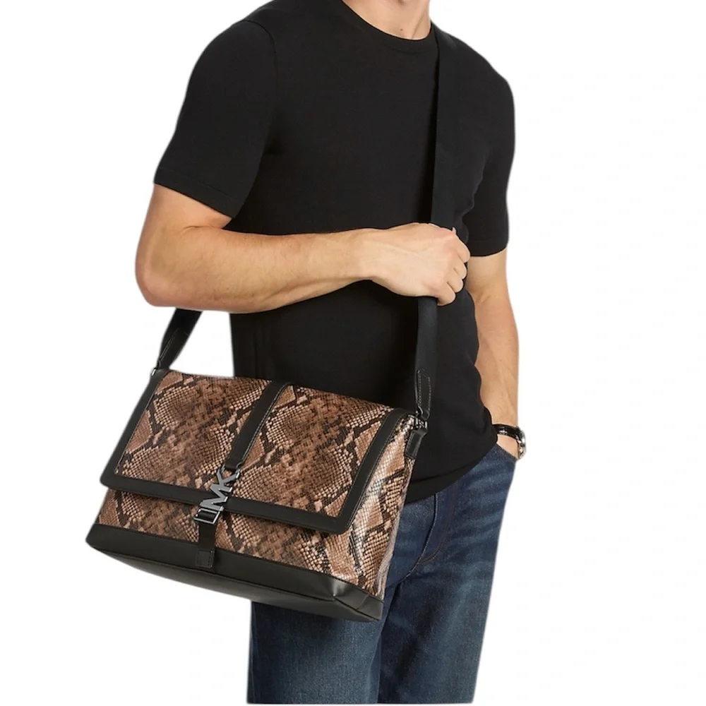 NWT MICHAEL KORS Cyrus Medium Snake Embossed Messenger Bag $448